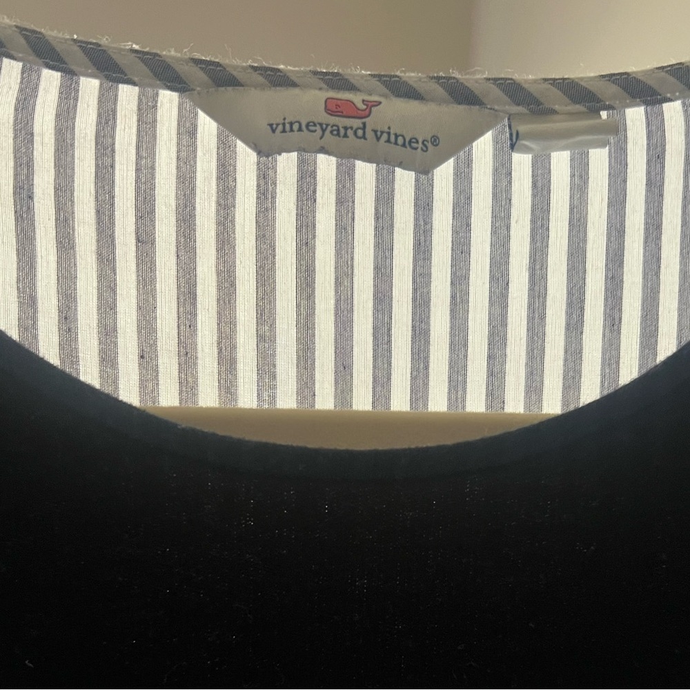 Vineyard Vines Navy Crewneck Top with Striped Neckline Detail - Picture 3 of 3